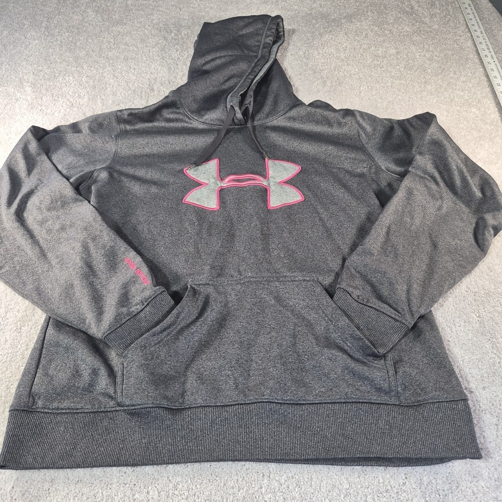 Under Armour Hoodie Womens Lg Gray Pink Embroidered Logo Cold Gear Sweatshirt